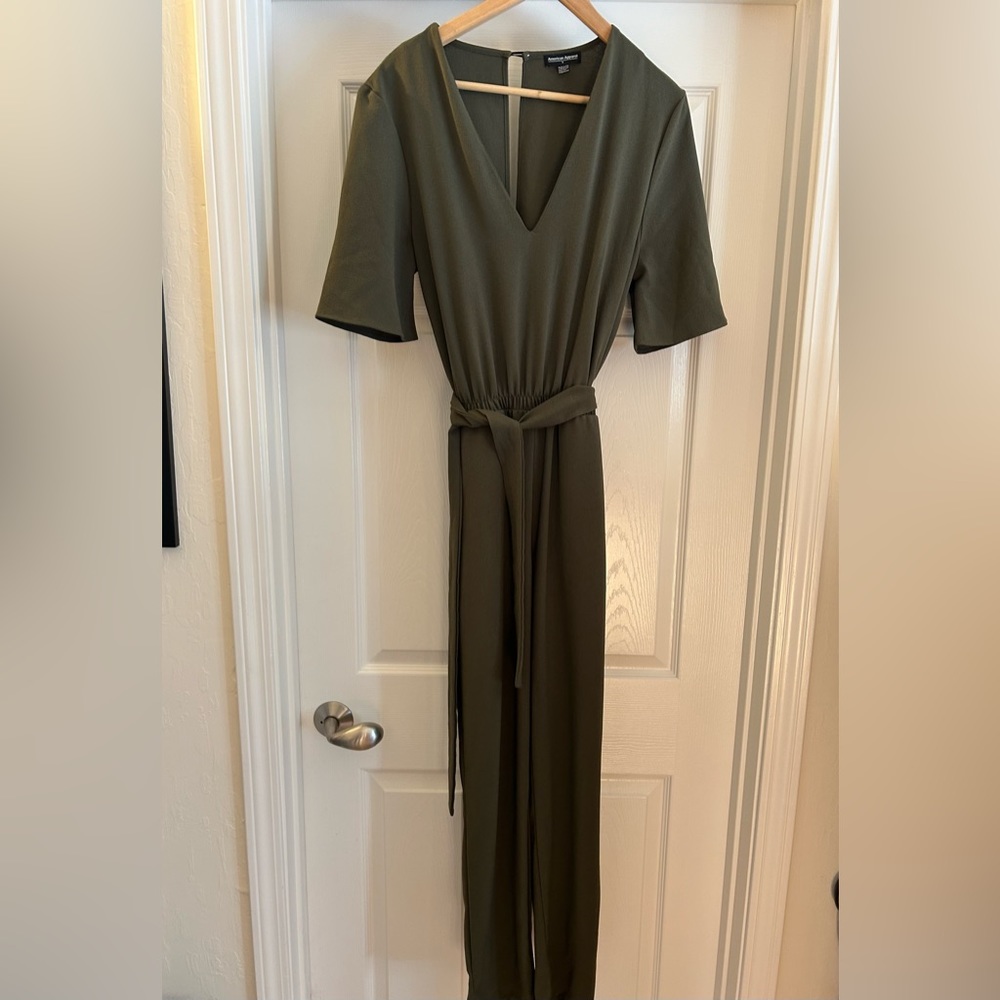 American Apparel Deep Green V-Neck Jumpsuit